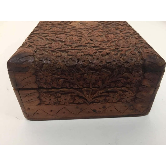 Brown Hand-Carved Sandalwood Jewelry Box by Rajasthani Artist, India For Sale - Image 8 of 10