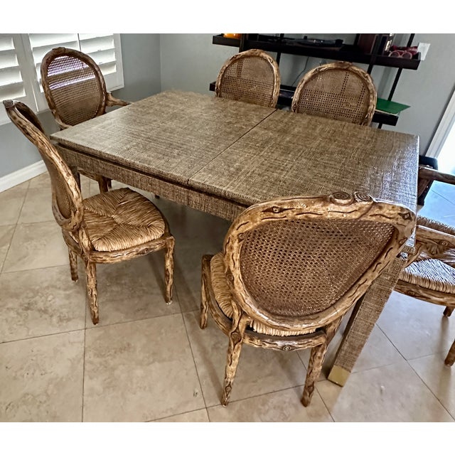 1970s 1970s Harrison Van Horn Natural Grasscloth Dining Table With 2 Leaf Extensions For Sale - Image 5 of 12