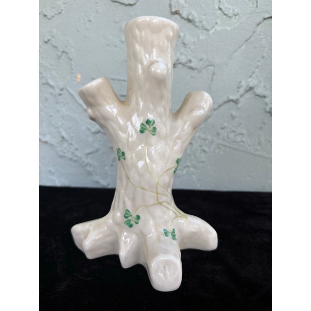 Belleek Pottery Ltd. Vintage Belleek Ireland Shamrock Tree Trunk Bud Vase, Triple Opening Spill Vase For Sale - Image 4 of 8