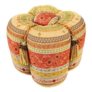 Late 20th Century Upholstered Ottoman With Tassles For Sale