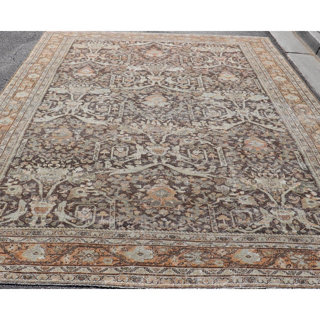 Brown Antique Persian Sultanabad Rug With Warm Brown Field and Allover Vine Design For Sale - Image 8 of 17