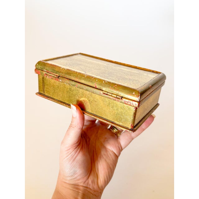 Vintage Gilt Wood and Eglomise Velvet Lined Box For Sale - Image 10 of 12