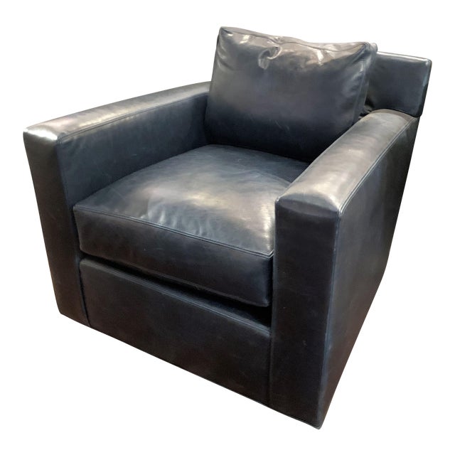 Lee Industries Sacket Marlin Blue Leather Swivel Glider Arm Chair