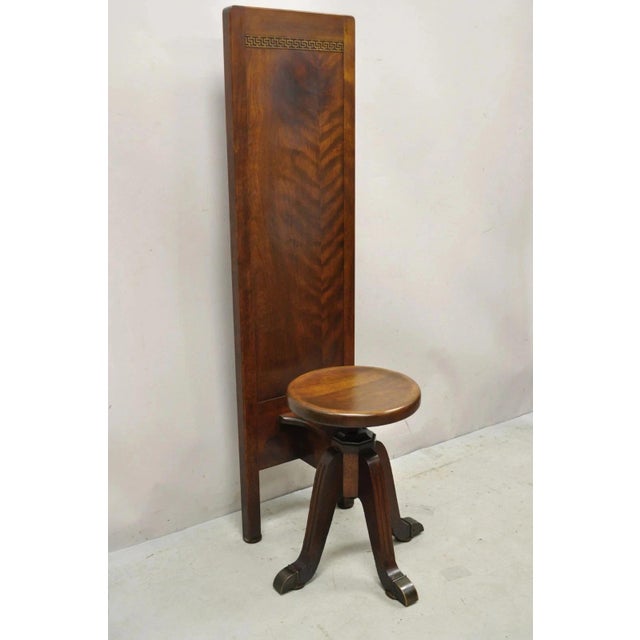 Antique Hamilton Mfg High Back Adjustable Mahogany Architect Chair Piano Stool. Item features adjustable height seat, tall...