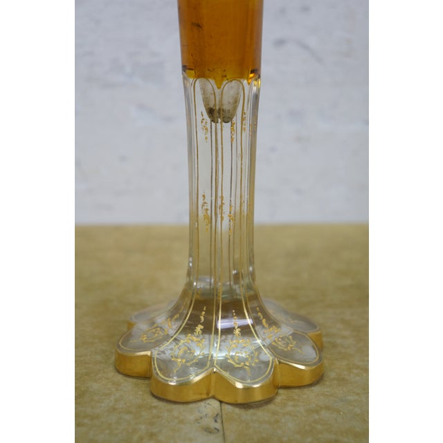 Glass Antique Moser Bohemian Czech Amber Cut to Clear Crystal Trumpet Vase 14" For Sale - Image 7 of 14