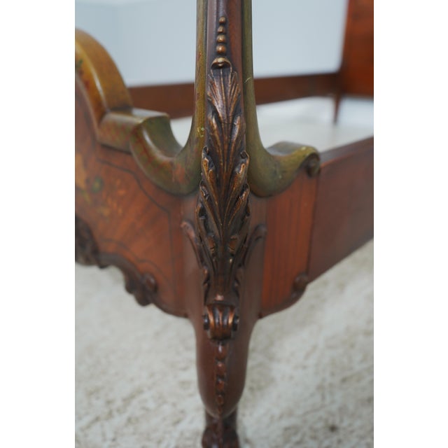 Pair of Vintage Paint Decorated French Style Carved Twin Beds For Sale - Image 17 of 18