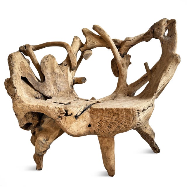 Late 20th Century Vintage Organic Freeform Teak Root Bench/Chair For Sale - Image 5 of 7
