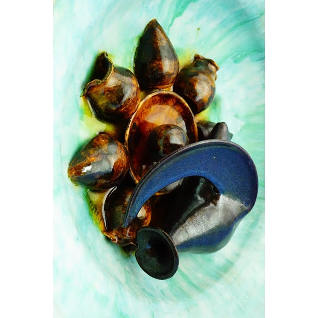 Modernist Art Ceramic Majolica Plate attributed to Jerome Massier, Vallauris, France, 1960s For Sale - Image 9 of 18
