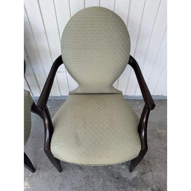 Sky Blue Pair Rolled Arm Decorator Donghia Arm Chairs For Sale - Image 8 of 11