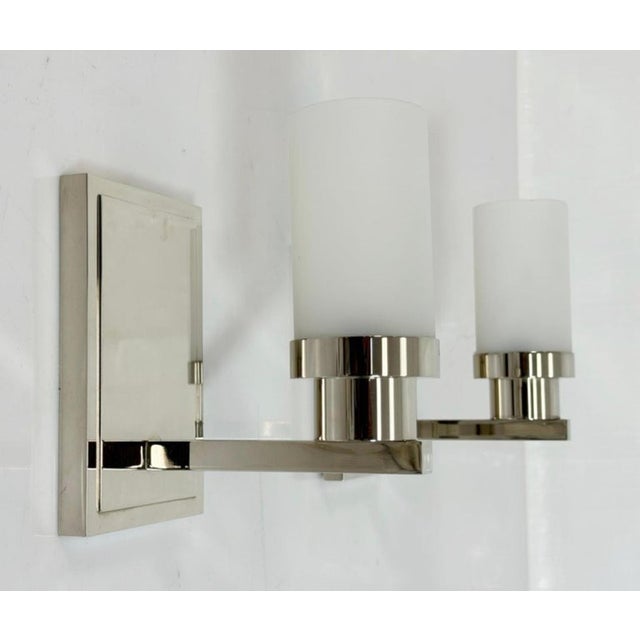 Modern Pair of Marian Jamieson "Six of One" Nickel Wall Sconces With Frosted Glass For Sale - Image 3 of 17
