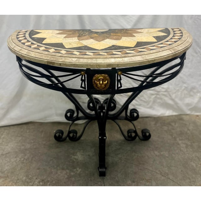 Vintage Maitland Smith Hollywood Regency Style Marble Top Demi-Lune Accent Table For Sale - Image 10 of 11