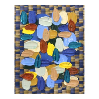 Checkers - Impasto Style Colorful Textural Thick Paint Abstract Art on Wallpaper Original Artwork by Shiri Phillips For Sale