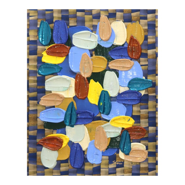 Checkers - Impasto Style Colorful Textural Thick Paint Abstract Art on Wallpaper Original Artwork by Shiri Phillips For Sale