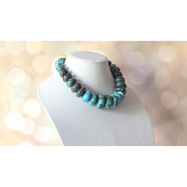 Hubei Turquoise Beaded Necklace With Sterling Silver Turquoise Clasp, 18.5" For Sale In Cleveland - Image 6 of 11