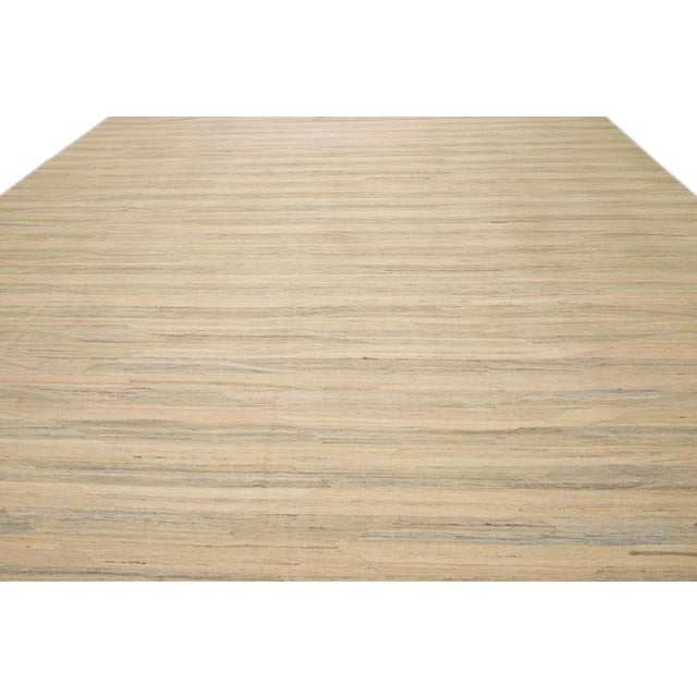 Abstract Beige Modern Kilim Handmade Abstract Striped Motif Flatweave Oversize Wool Rug For Sale - Image 3 of 10