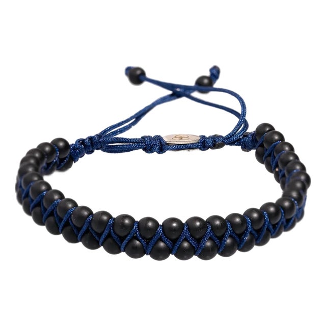 Black Onyx Stone Beaded Blue Rope Striking Bracelet For Sale