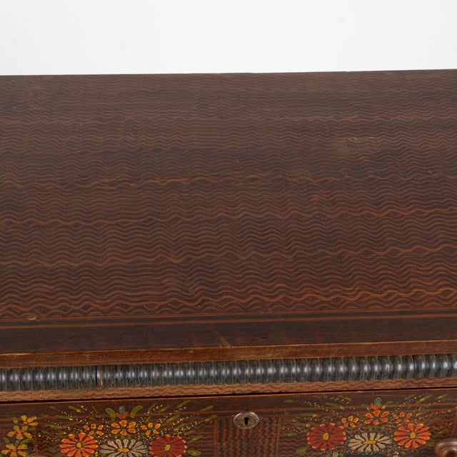 19th Century Hungarian Original Hand-Painted Pine Chest of Three Drawers For Sale - Image 6 of 16
