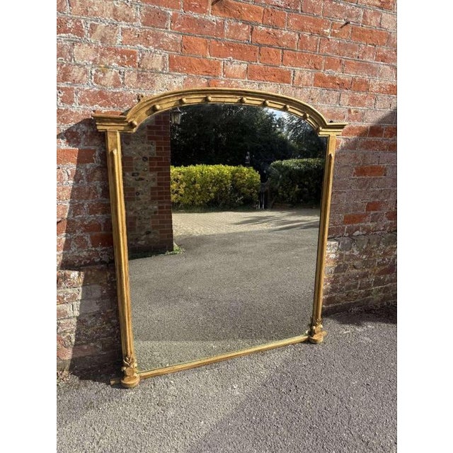 Glass Large Antique English Arched Top Gilt Overmantle Mirror, 1800s For Sale - Image 7 of 7
