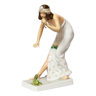 Art Deco Porcelain Charming Serpent Statue by Berthold Boess for Rosenthal, 1920s For Sale