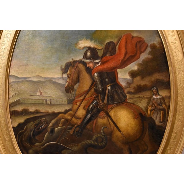 Follower of Raffaello Sanzio, Saint George & the Dragon, 1700, Oil on Canvas, Framed For Sale - Image 6 of 17