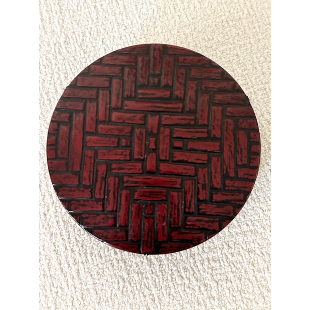 Vintage Chinoiserie Style Red Lacquerware Faux Bamboo Coaster Set by Otagiri - Set of 6 For Sale - Image 13 of 17