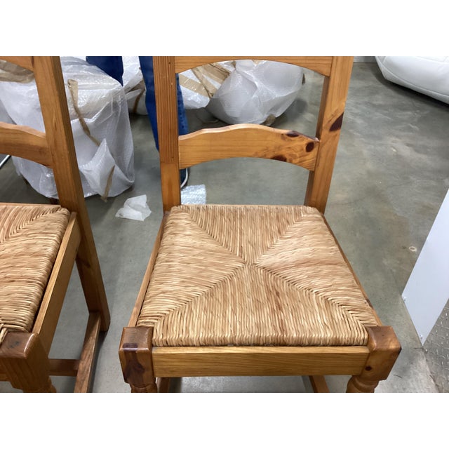 French Vintage Pine Rush-Seat Tall Back Chairs For Sale In New York - Image 6 of 11