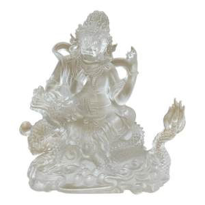 4" White Crystal Glass Tibetan Fortune Double Body Deity Zambala Figure