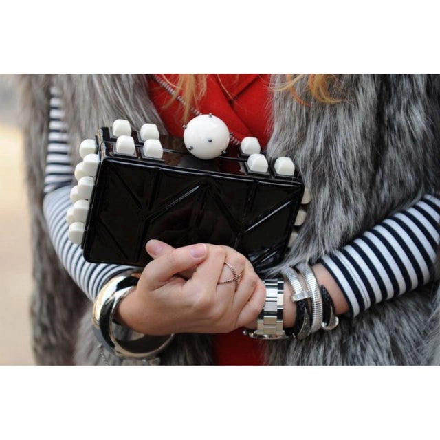 Miriam Salat Art Deco Style Sterling Silver, Black Resin Magnetic Bangle For Sale - Image 4 of 18