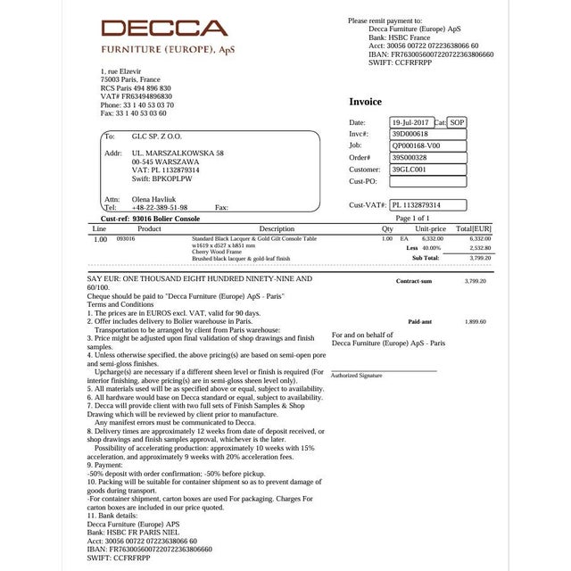 Bolier Black Lacquer and Gold-Leaf Console Table by Decca Furniture, 2017 For Sale - Image 6 of 7