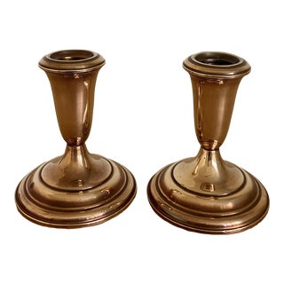 Pair Vintage Bronze Candle Holders by Empire Silver For Sale