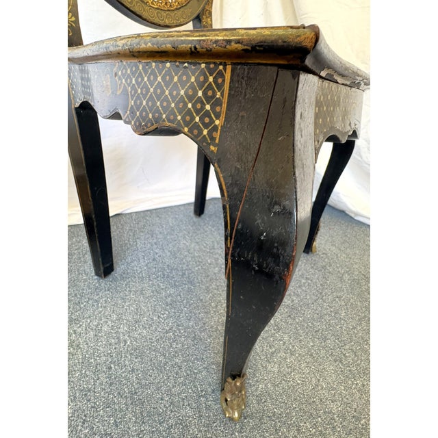 Antique English Chinoiserie Lacquer Chairs With Cane Backs and Brass Sabots- Set of 4 For Sale - Image 17 of 18