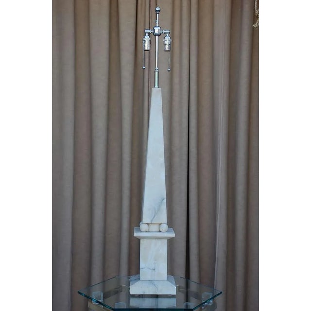 French Alabaster Obelisk Lamp For Sale - Image 3 of 8