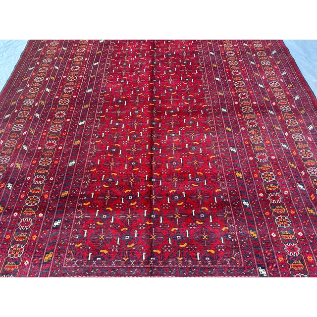 2000 - 2009 High Quality Red Afghan Mauri Hand-Knotted Wool Rug - 6' X 9'8" For Sale - Image 5 of 10