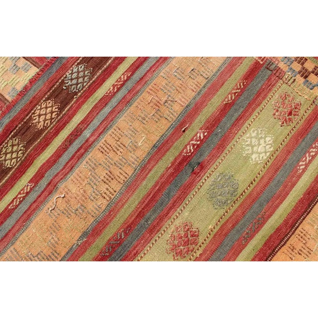 Mid 20th Century Large Multicolored Vintage Turkish Kilim Rug With Geometric Shapes and Stripes Design For Sale - Image 12 of 13