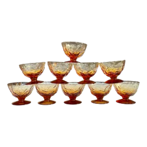 Vintage Anchor Hocking Amber Crinkle Glass Sherbert Dishes- Set of 10