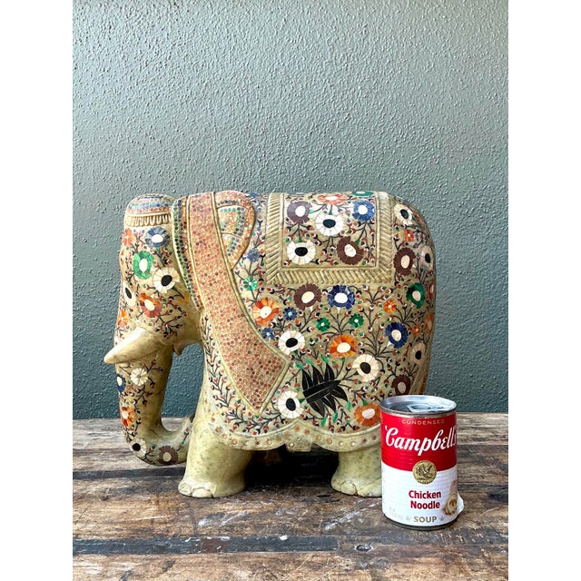 Vintage Solid Stone Inlay Elephant For Sale - Image 9 of 12