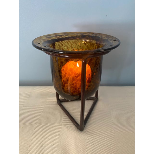 Mid-Century Modern Vintage Mid-Century Modern Style Mexican Leopard / Tortoise Glass Candle Holder For Sale - Image 3 of 6