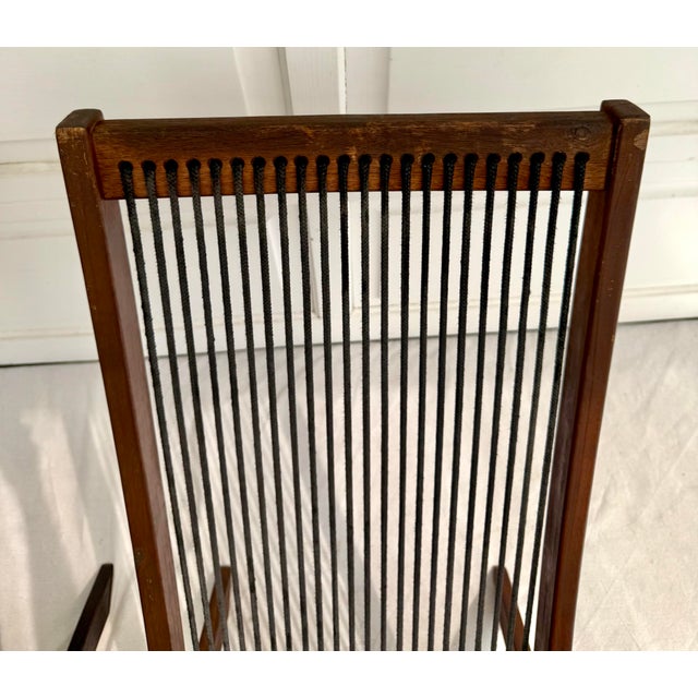 Brown Pair of Vintage Scandi-Style Folding Wood & Cord Lounge Chairs For Sale - Image 8 of 10