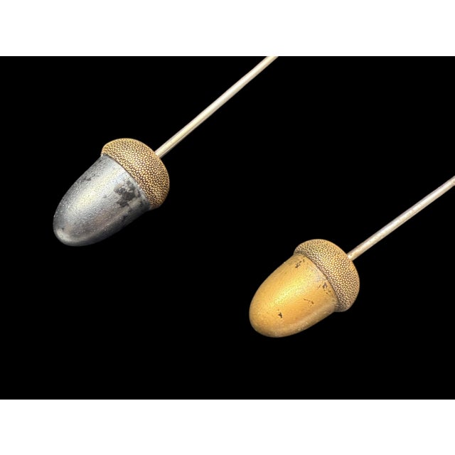 Metal Antique Edwardian Mother-of-Pearl Clover Hatpins With Cut Glass & Original Acorn Caps — Pair, C. 1895-1915 For Sale - Image 7 of 12