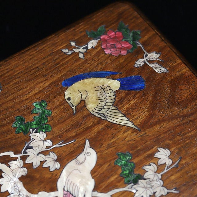 Vintage Rosewood Box With Mother-of-Pearl Bird and Floral Inlay For Sale In Los Angeles - Image 6 of 9