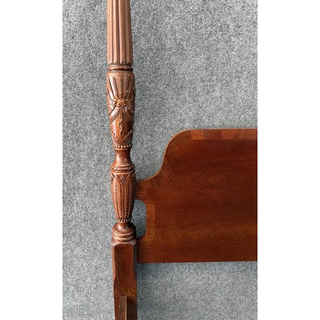 Late 20th Century Vintage Banded Mahogany Queen Size Rice Carved Poster Bed For Sale - Image 5 of 8