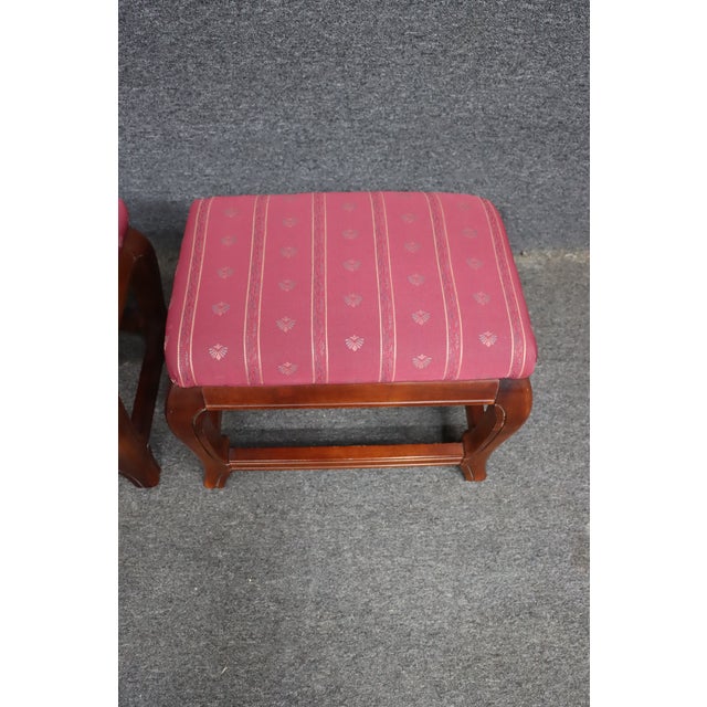 Pair of Ethan Allen Chinoiserie Style Upholstered Footstools For Sale - Image 10 of 13