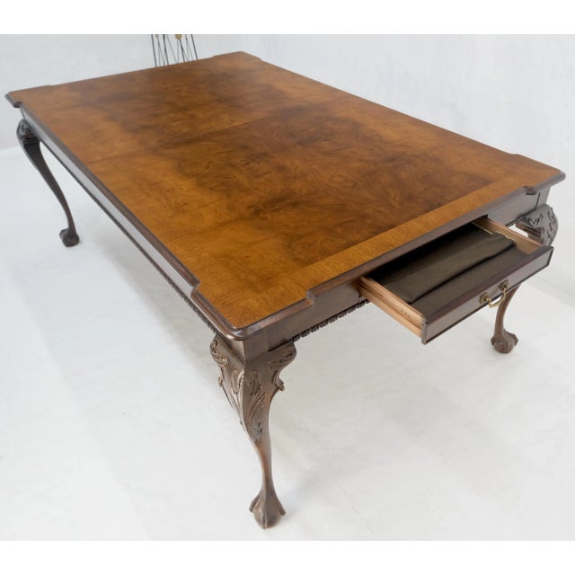 Chippendale Henredon Banded Burl Walnut Ball & Claw Feet Chippendale Dining Table 2 Ext MINT For Sale - Image 3 of 12