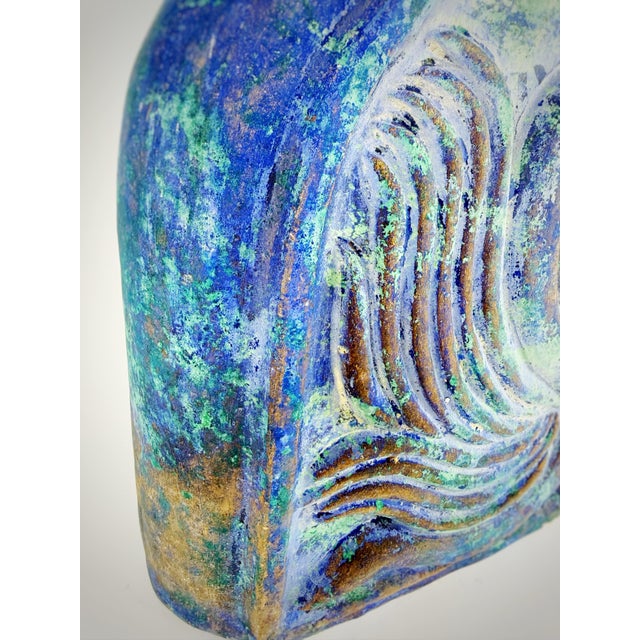 Farmhouse 1960s Large Hand-Built Painted Clay Vase With Swan Relief, Mid-Century Studio Art Pottery For Sale - Image 3 of 12