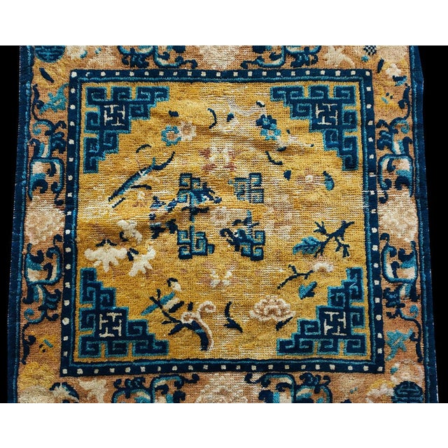 Chinese 1850s Yellow Medallion Antique W. Chinese Ningxia Rug 2'4" X 2'4" Handknotted Wool Carpet For Sale - Image 3 of 8