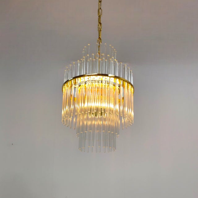 Mid-Century Modern Mid-Century Glass and Brass Chandelier by Christoph Palme for Palwa, 1970s For Sale - Image 3 of 10