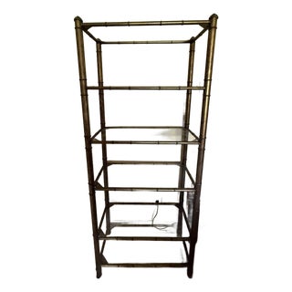 Vintage Faux Bamboo Étagère With Glass Shelves | Hollywood Regency & British Colonial Style For Sale