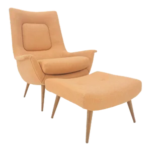 Lawrence Peabody Tapered Dowel Leg Lounge Chair Matching Ottoman New Upholstery -Set of 2