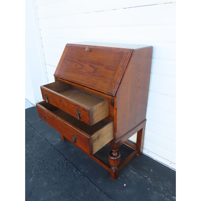 Early 1900s Solid Oak Leather Top Secretary Desk 6630 For Sale - Image 15 of 17