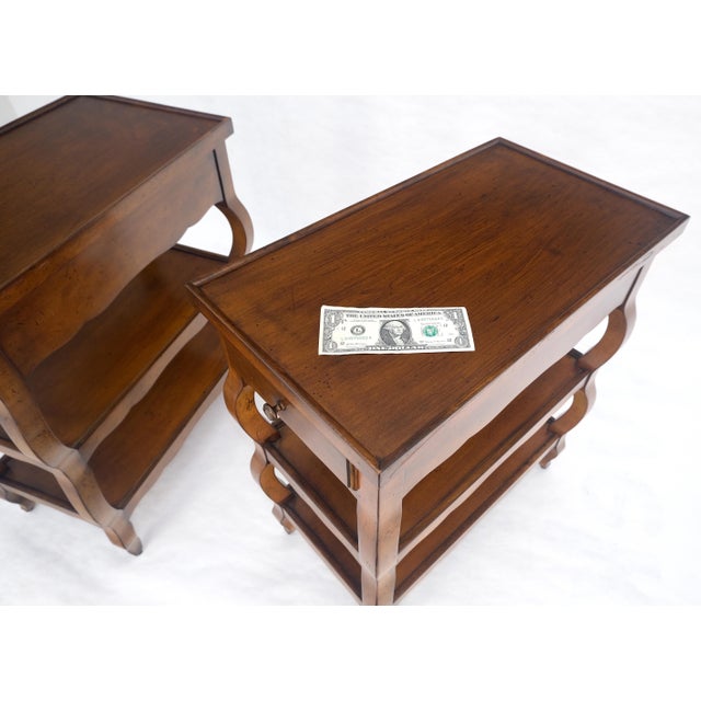 Pair of Baker 3 Tier One Drawer Rectangle Side End Tables Stands MINT For Sale - Image 13 of 13